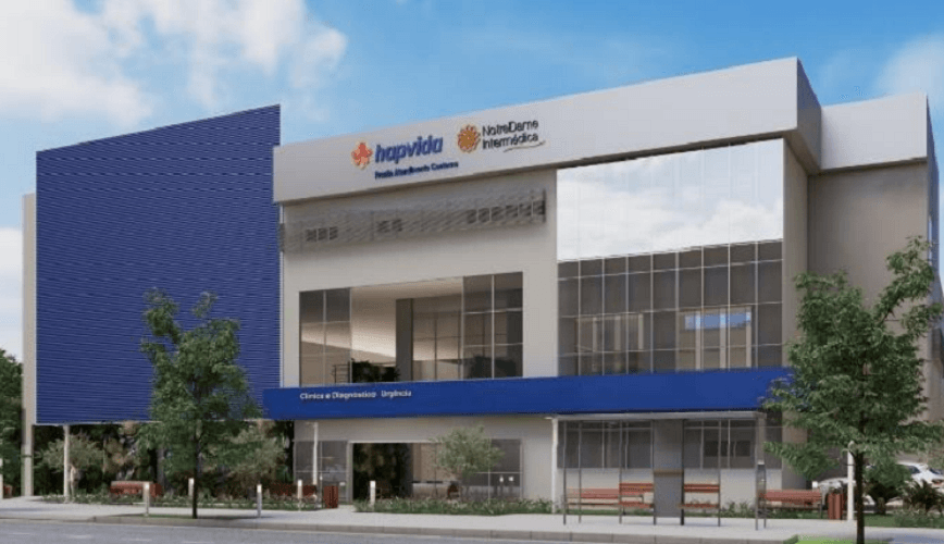 Fachado de hospital do grupo Hapvida (HAPV3) que teve prejuízo no 2TRI23