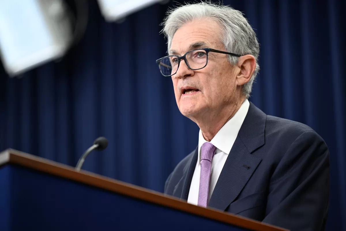 Jerome Powell fala à imprensa em evento do Fed