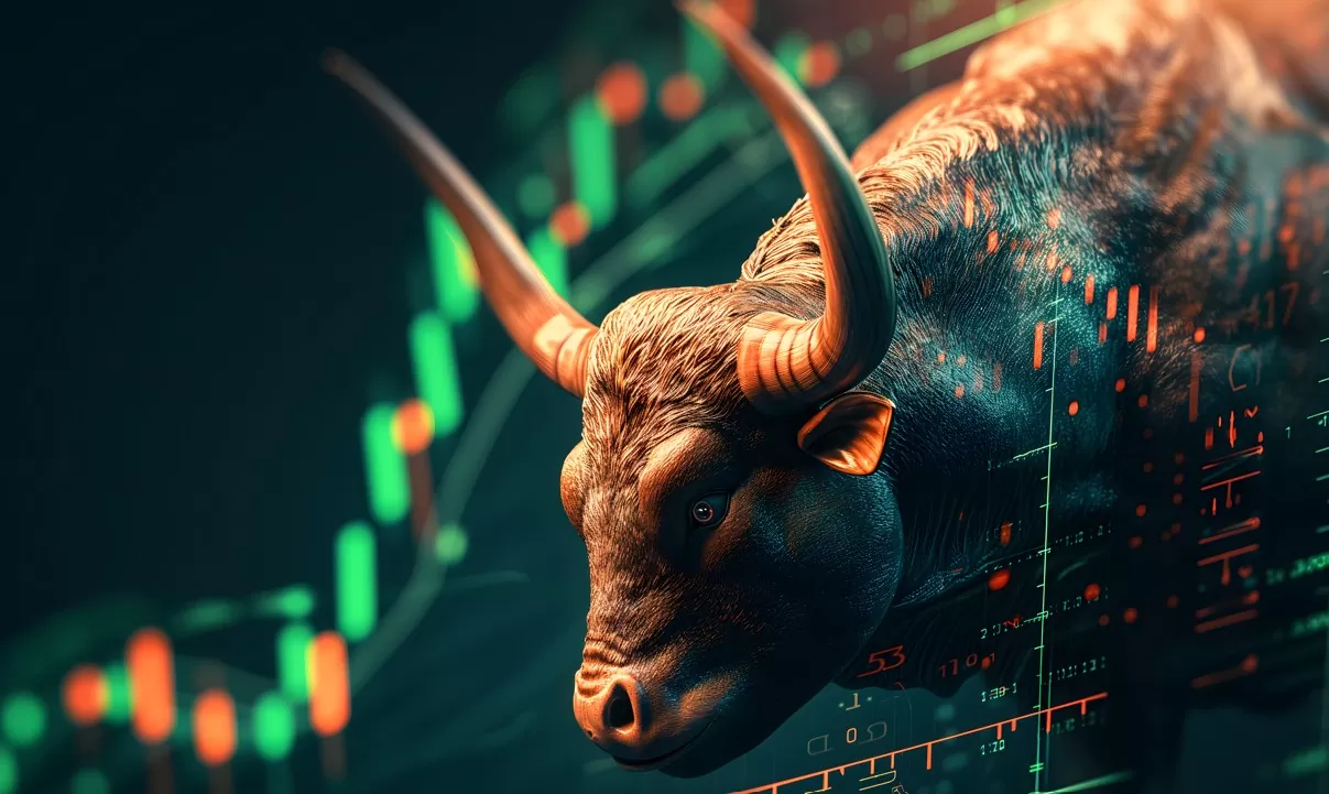 bolsa nas máximas: imagem de touro em gráfico de ações