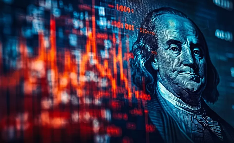 payroll agosto: imagem e nota de dólar e gráfico vermelho