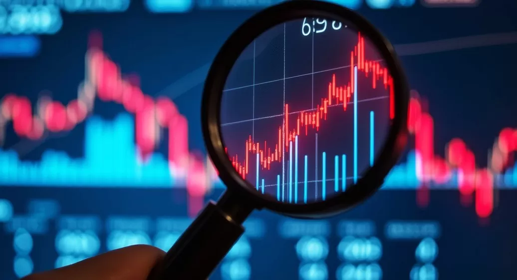 Turkenização dos mercados: imagem de gráfico de ações sendo analisado em lupa