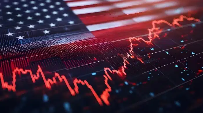 Não vai ter payroll: bandeira americana aparece atrás de um gráfico
