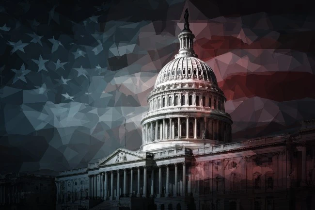 Imagem estilizada do Congresso norte-americano, onde ocorre o shutdown dos EUA