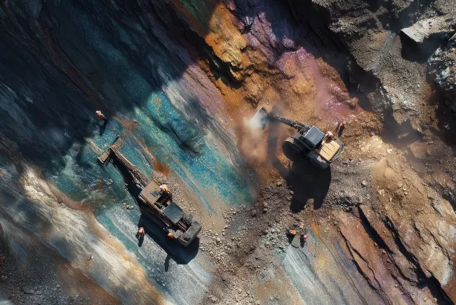 Tratores em mineração em terras raras