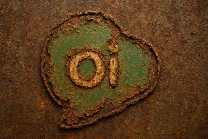 História da Oi: logotipo da empresa enferrujado, criação de IA