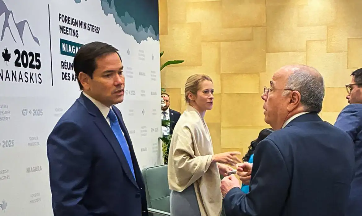 Mauro Vieira e Marco Rubio em encontro do G7
