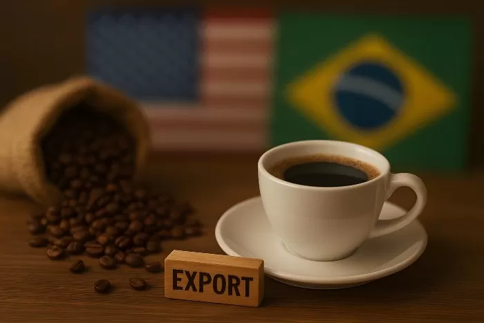 tarifas sobre o Brasil: xícara de café em primeiro plano