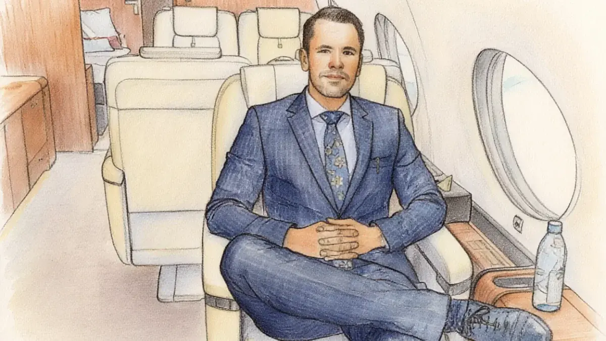 Paul Malicki, CEO da Flapper, sentado em um avião