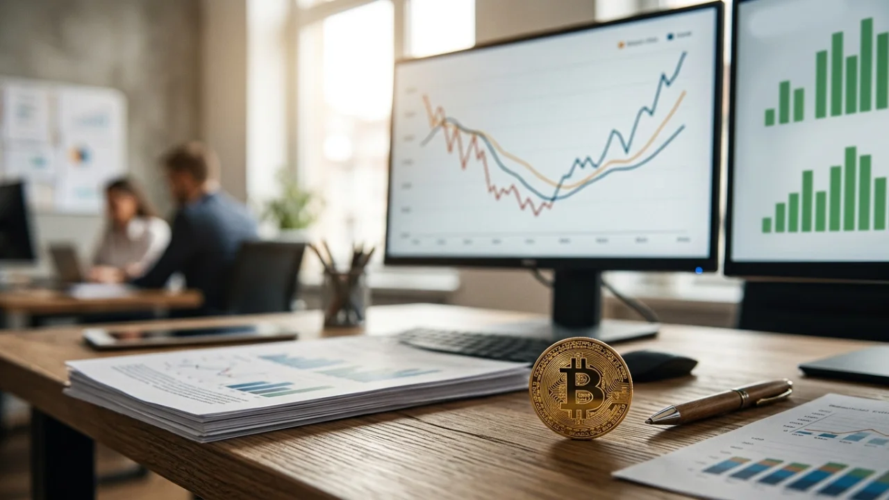 Moeda de Bitcoin em cima da mesa