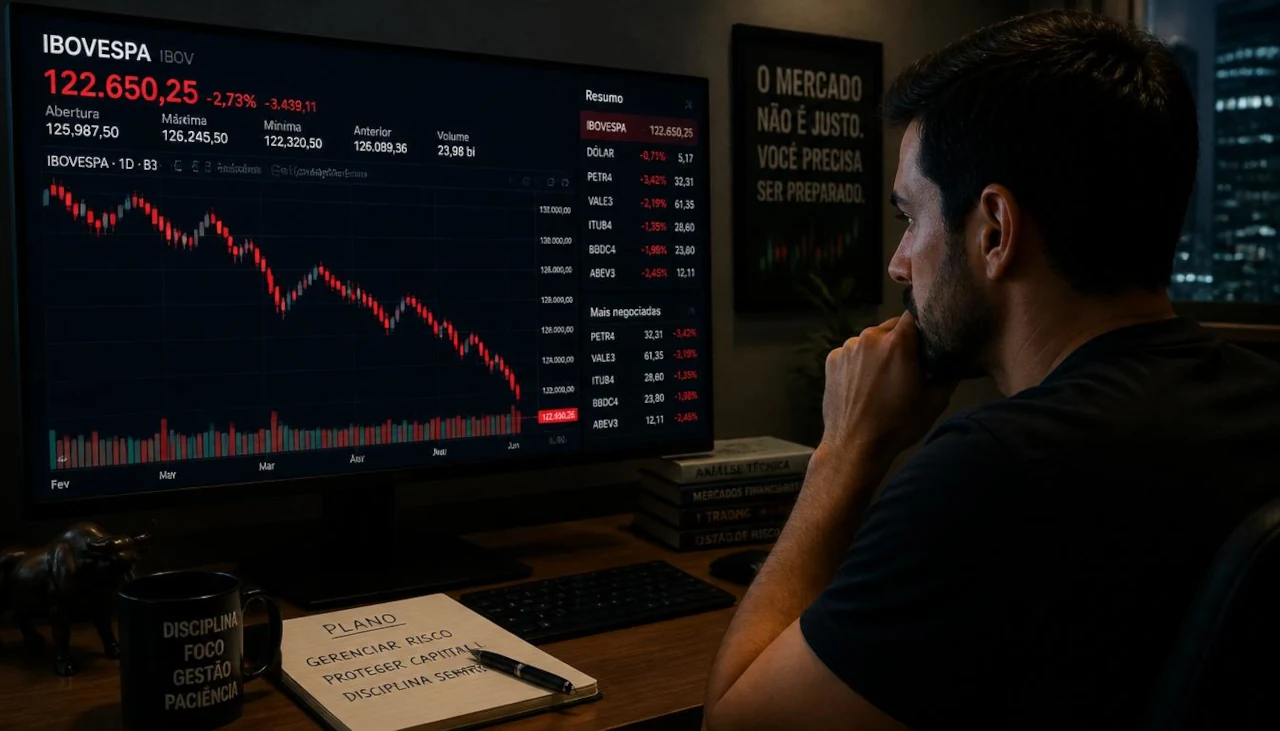 Trader olha tela para Ibovespa hoje
