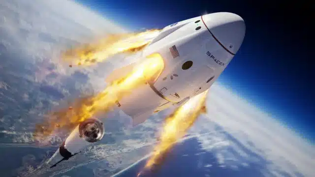 Lançamento de um foguete Falcon 9 da SpaceX, representando a liderança da empresa no setor aeroespacial e as expectativas para o seu IPO histórico em 2026.