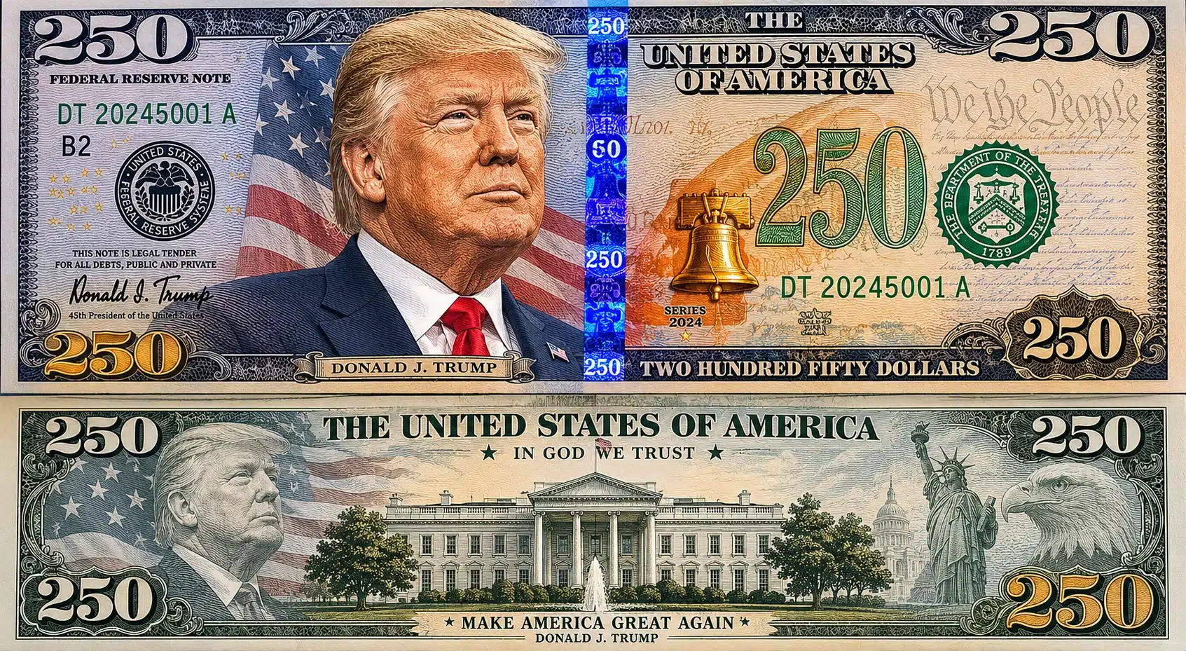Nota de 250 dólares com Donald Trump