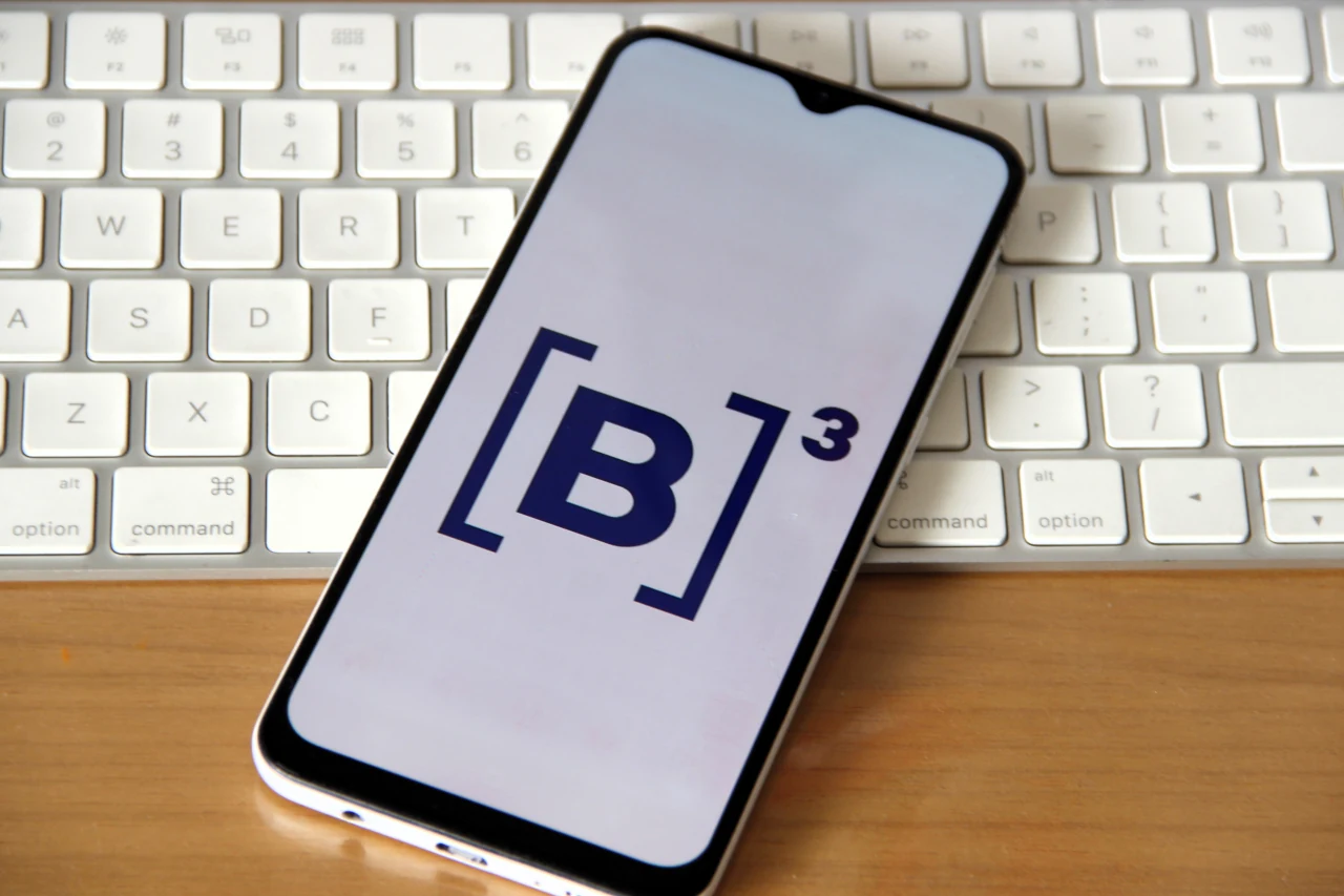 App da B3, visão da logo da B3, no celular