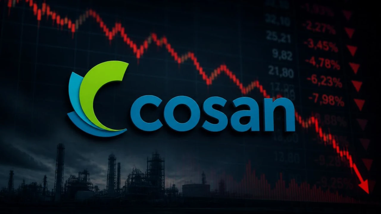 Logo da Cosan em gráfico financeiro em queda