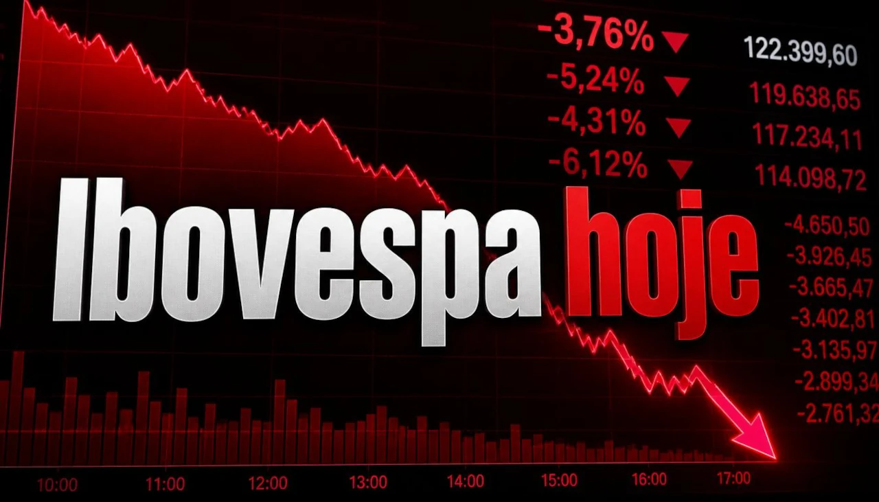 Gráfico financeiro em queda para Ibovespa hoje