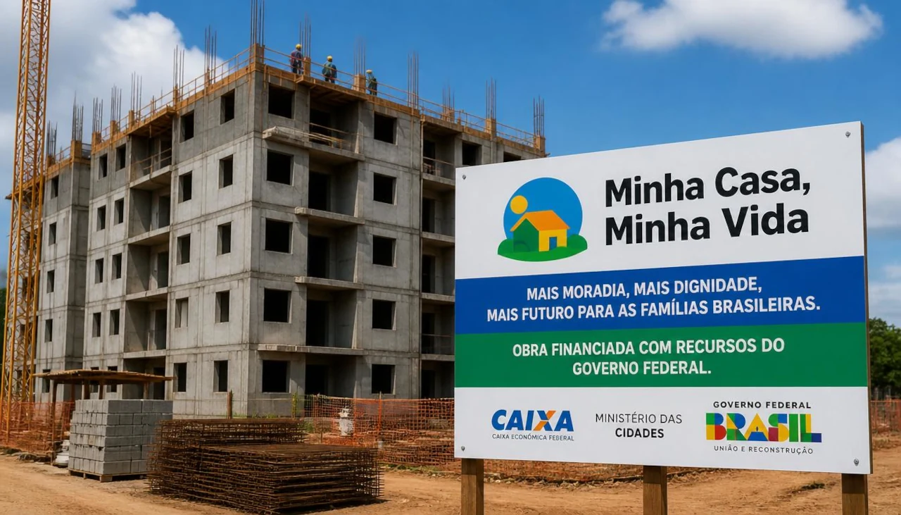 Imagem de IA reproduzindo construção de incorporadoras do Minha Casa, Minha Vida