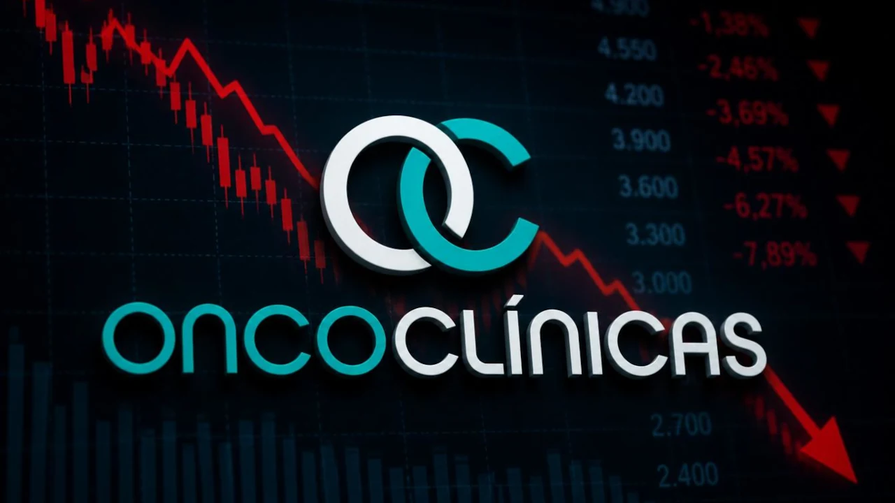 Logo da Onococlínicas em gráfico em queda, gerado por IA
