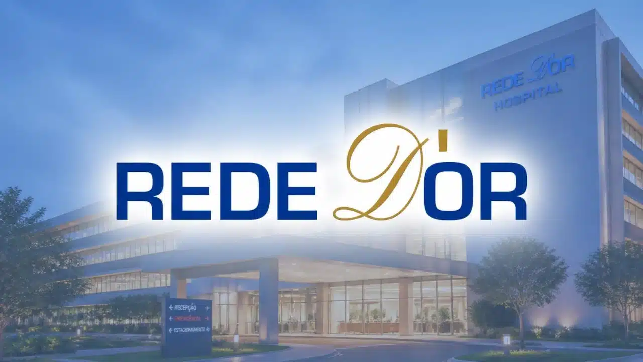 Logo da Rede D´Or em frente a um hospital em imagem de IA