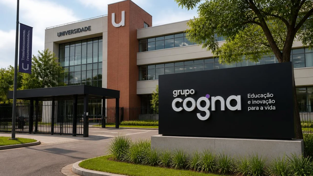 Fachada de universidade da Cogna recriada em IA