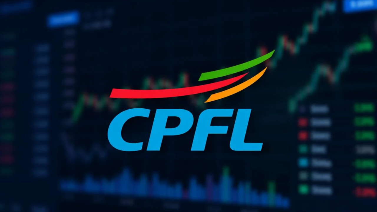 Logo da CPFL à frente de gráfico financeiro