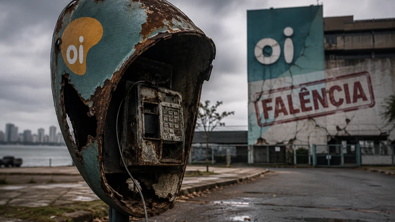 Foto em IA retratrando falência da Oi