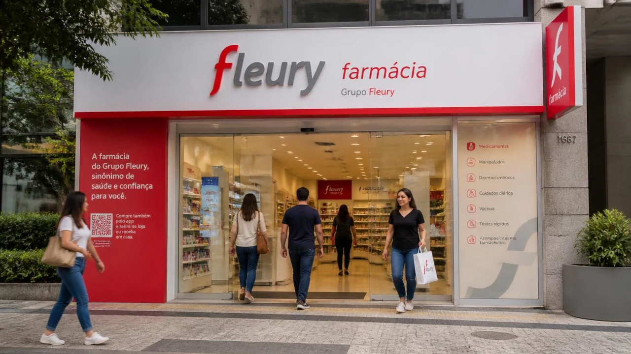 Fachada de farmácia da Fleury gerado por IA
