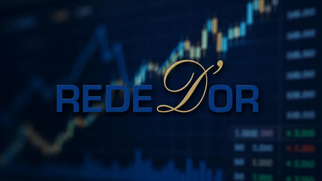 Logo da Rede D´Or à frente de gráfico financeiro em IA