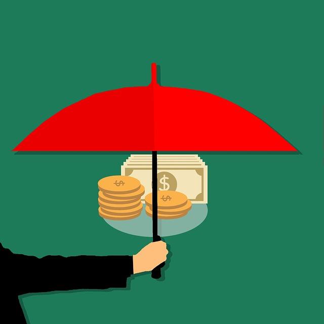 ilustração com guarda-chuva protegendo notas e moedas