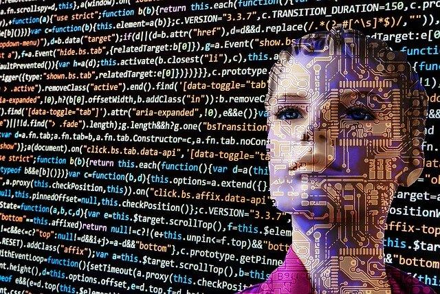 foto de inteligência artificial, com algoritmos e robô