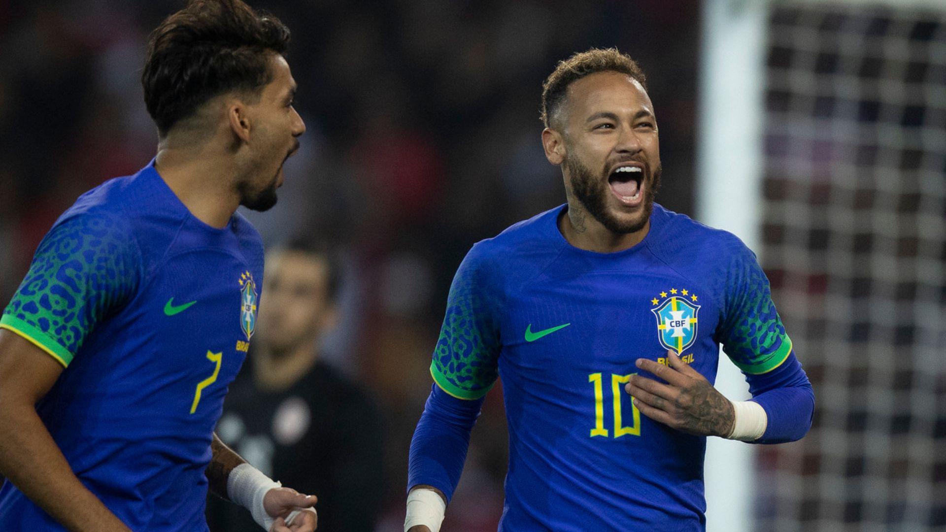 Neymar comemorando gol contra a Tunísia