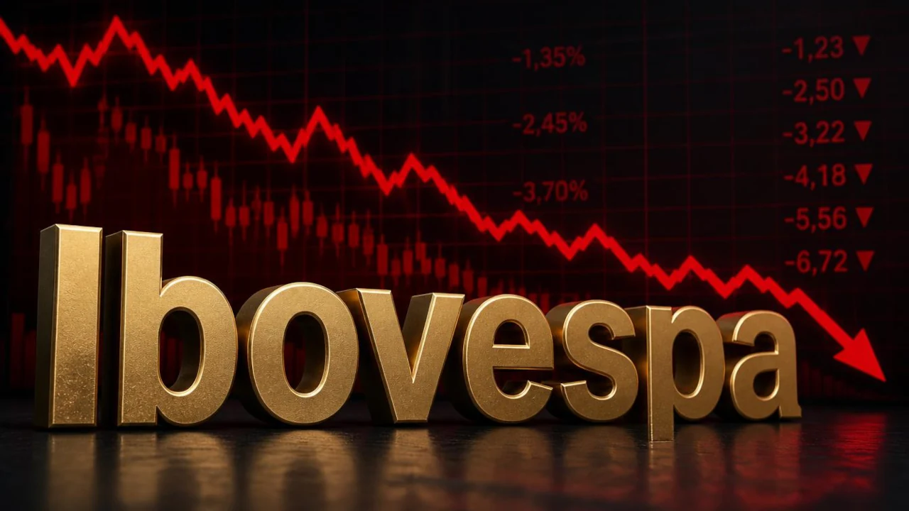 Gráfico financeiro em queda para Ibovespa hoje