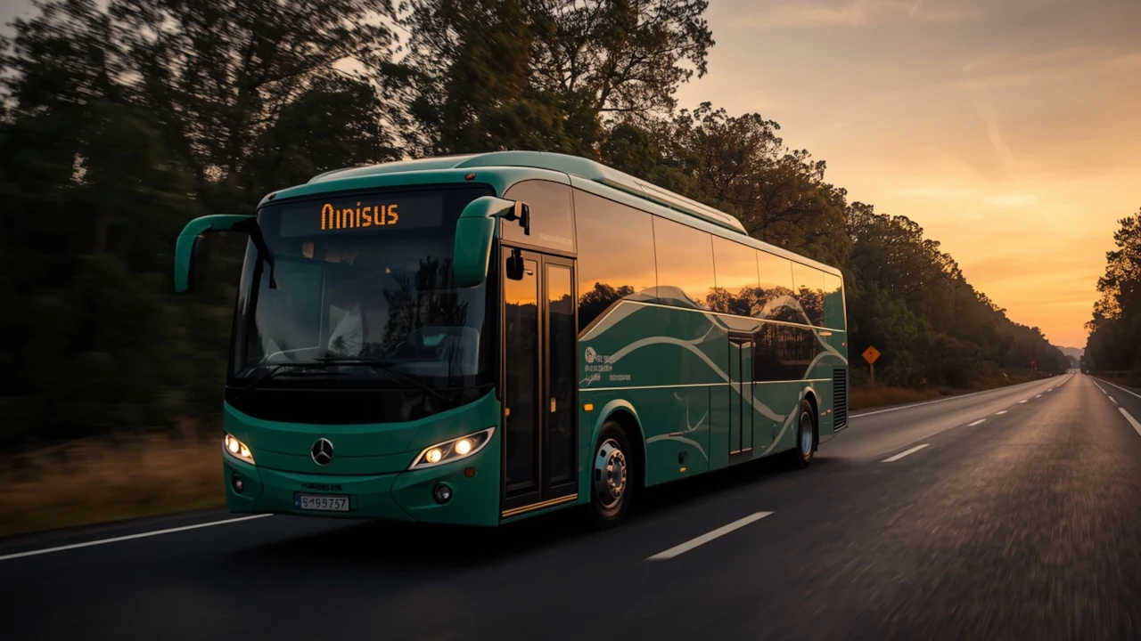 Ônibus da Marcopolo circulando por rodovia em imagem gerada por IA