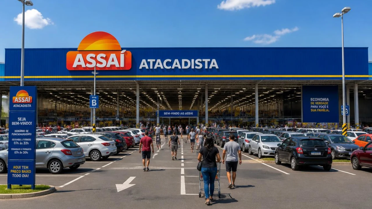 Entrada de supermercado do Assaí, recriado em IA