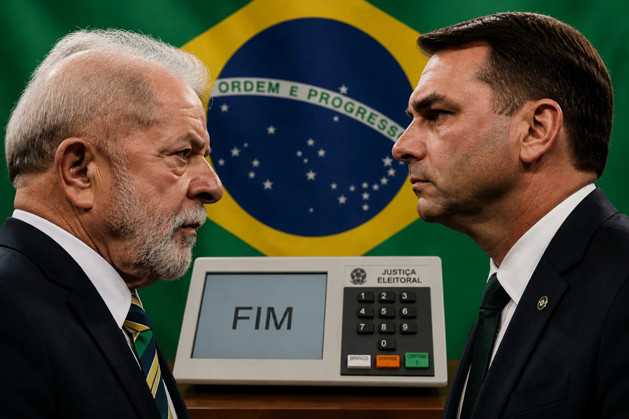 Lula e Flávio se encaram em foto de IA para eleições 2026